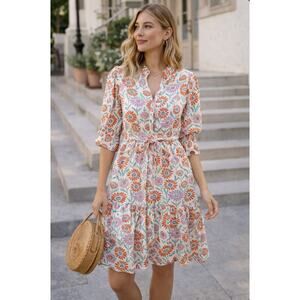 Victoria Dunn XS Indian Cotton Block Print Puff Sleeve Lined Sundress